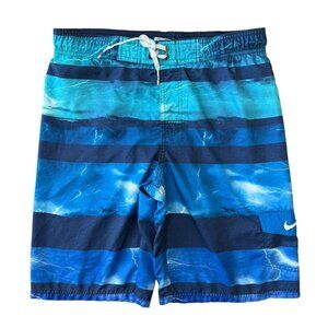 Nike Mens Swim Trunks Shorts Mens Medium Lined Pockets Storm Graphic Blue AOP